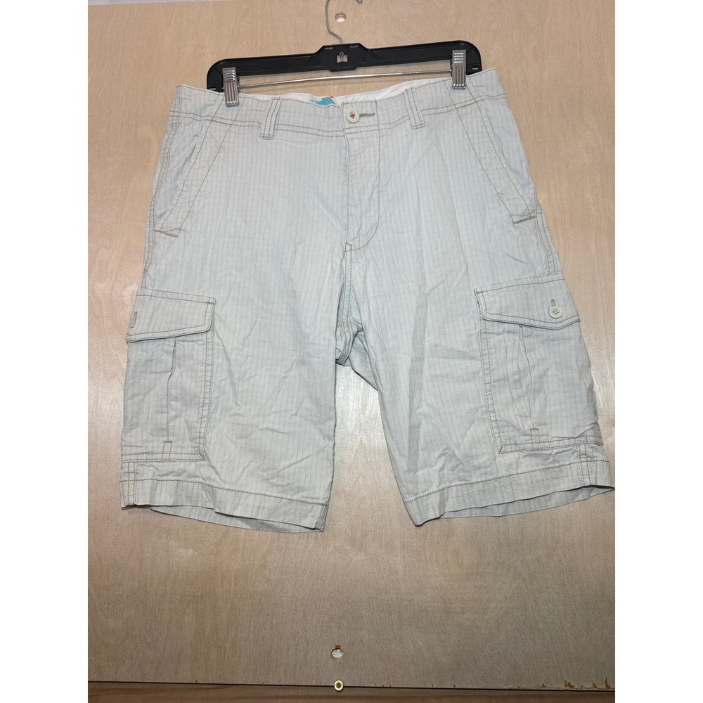 Tommy Bahama Mens 32 Cargo Shorts Gray Striped Cotton Tencel Stretch Classic